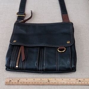 Black and Gold Leather Messenger Bag with Adjustable Strap FOSSIL BAG